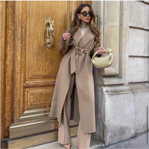 Zara Jackets & Blazers - Zara Bloggers Favorite Wool Blend Wrap Long Coat Camel Size S NWT